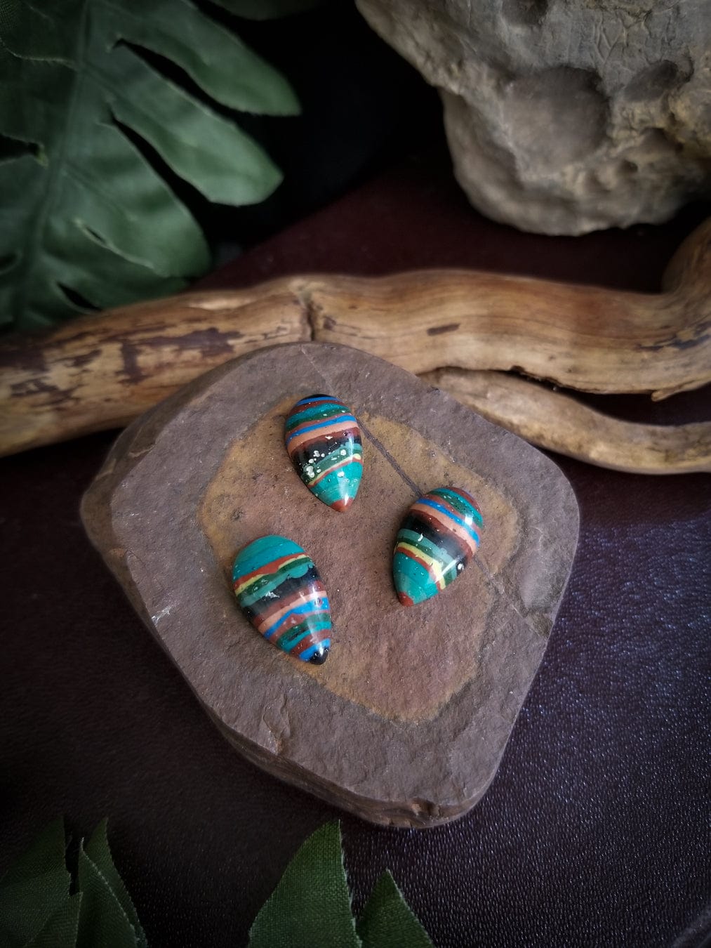 Rainbow Calsilica Teardrop Cabs | Set of 3