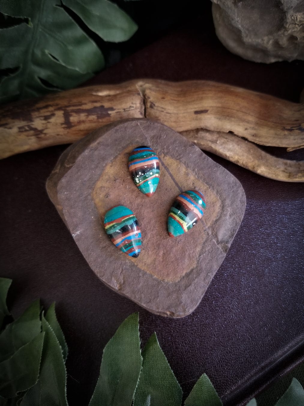 Rainbow Calsilica Teardrop Cabs | Set of 3