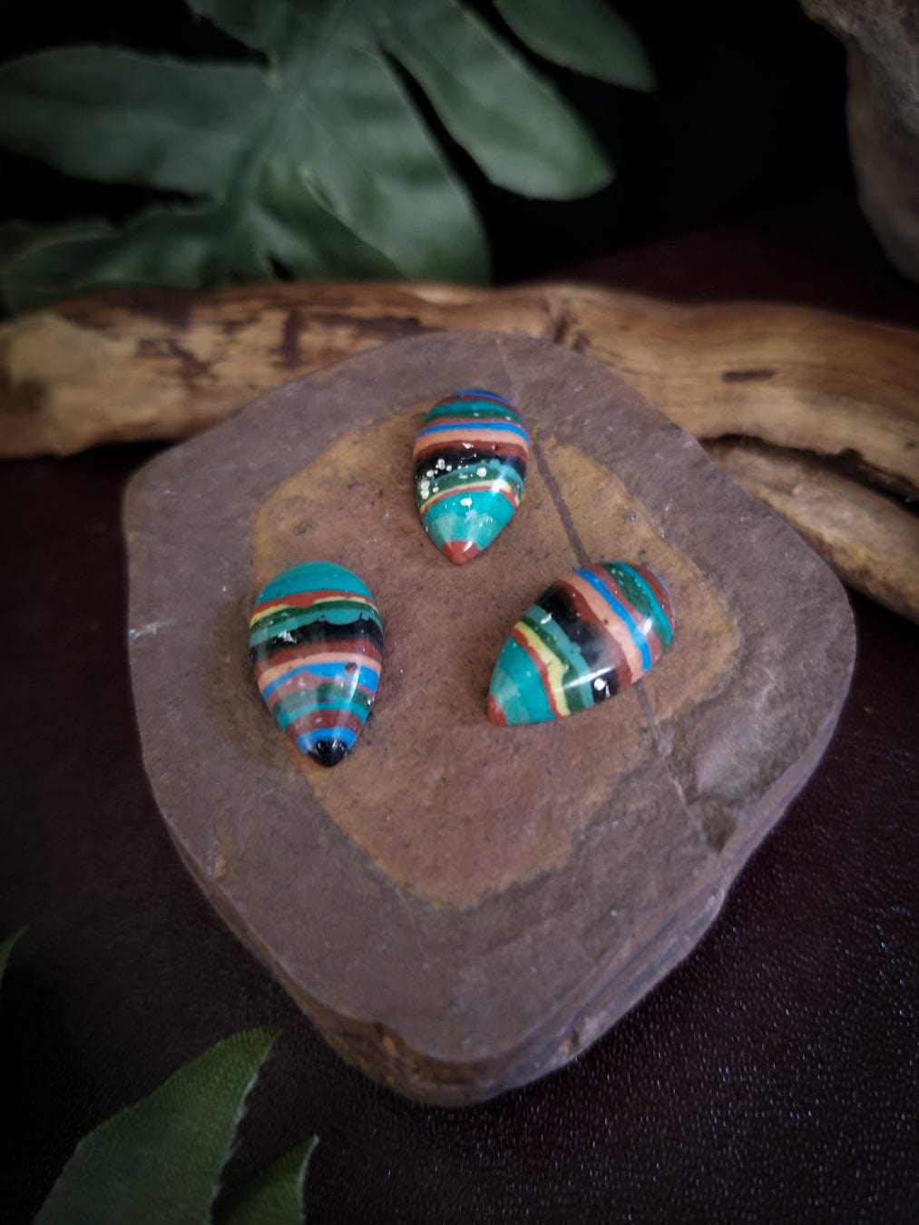Rainbow Calsilica Teardrop Cabs | Set of 3